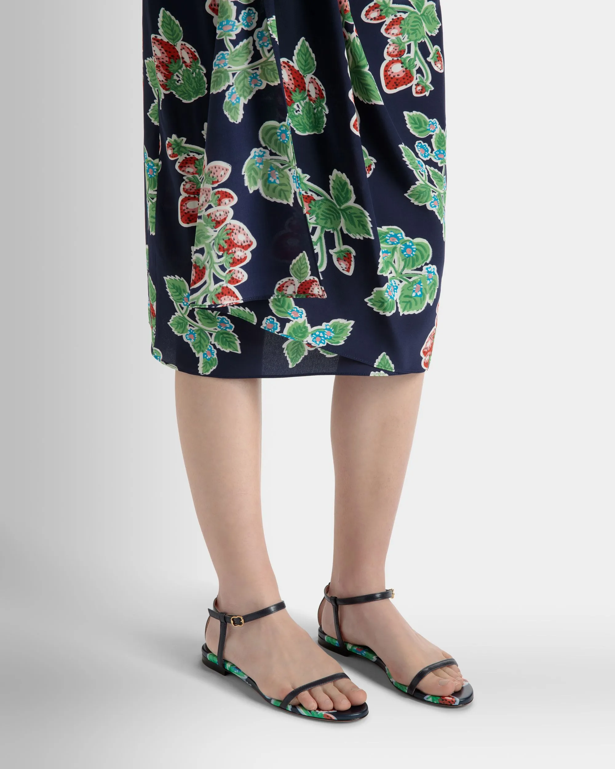 Katy Flat Sandal in Strawberry Print Brushed Leather