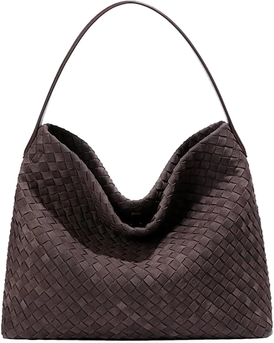 KlaOYer Woven Suede Tote Bag for Women Summer Beach Hobo Bag Large Travel Shoulder Bag Vegan Crossbody Purse Handmade Handbag