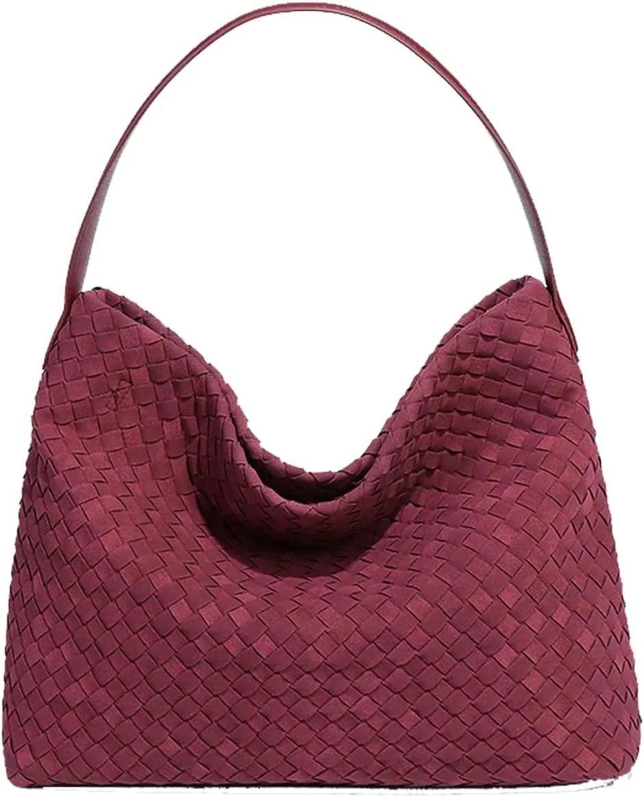 KlaOYer Woven Suede Tote Bag for Women Summer Beach Hobo Bag Large Travel Shoulder Bag Vegan Crossbody Purse Handmade Handbag