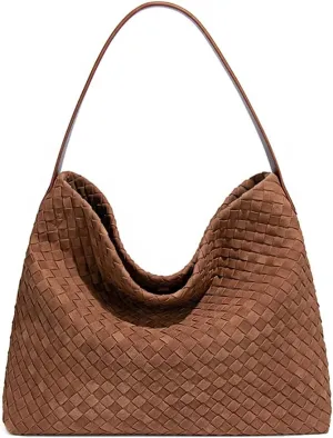 KlaOYer Woven Suede Tote Bag for Women Summer Beach Hobo Bag Large Travel Shoulder Bag Vegan Crossbody Purse Handmade Handbag