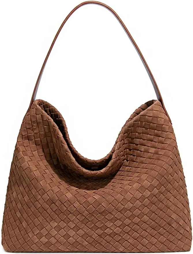 KlaOYer Woven Suede Tote Bag for Women Summer Beach Hobo Bag Large Travel Shoulder Bag Vegan Crossbody Purse Handmade Handbag