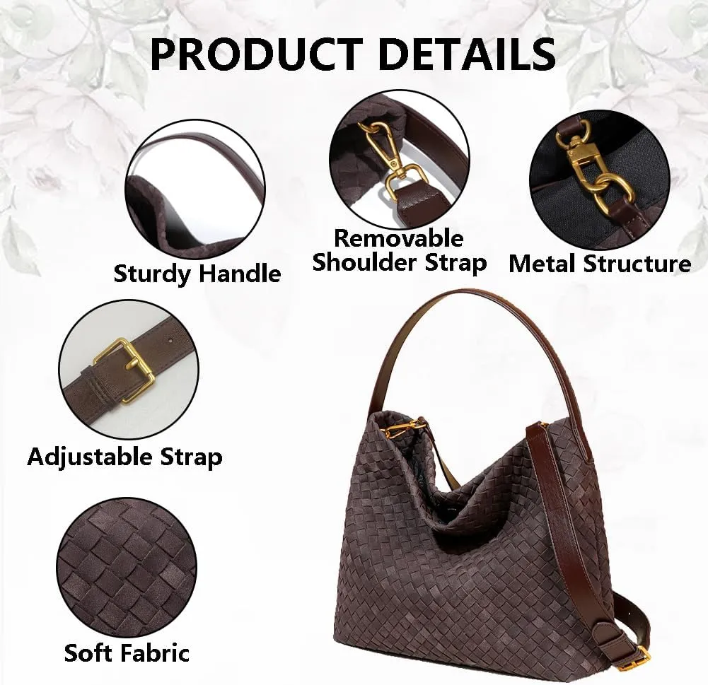 KlaOYer Woven Suede Tote Bag for Women Summer Beach Hobo Bag Large Travel Shoulder Bag Vegan Crossbody Purse Handmade Handbag