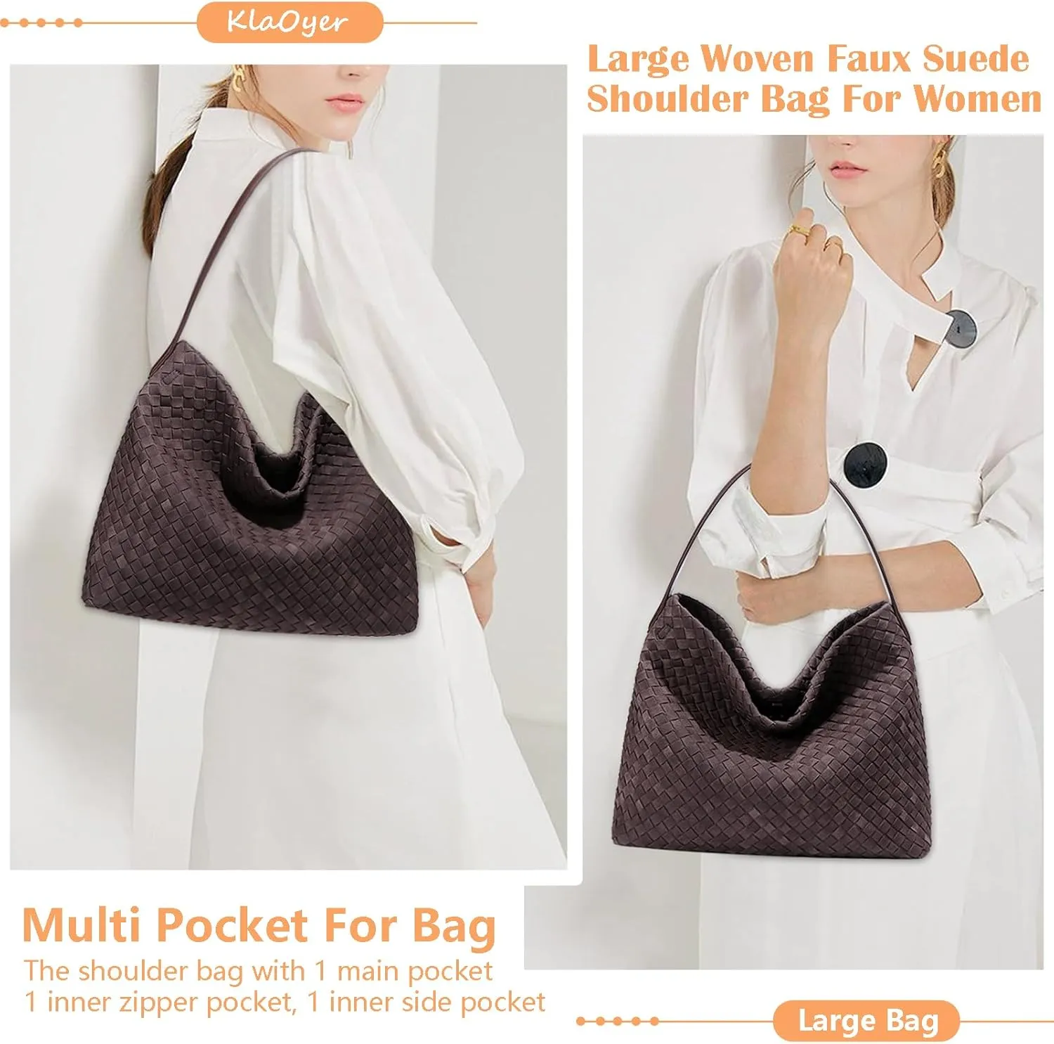 KlaOYer Woven Suede Tote Bag for Women Summer Beach Hobo Bag Large Travel Shoulder Bag Vegan Crossbody Purse Handmade Handbag