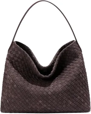 KlaOYer Woven Suede Tote Bag for Women Summer Beach Hobo Bag Large Travel Shoulder Bag Vegan Crossbody Purse Handmade Handbag