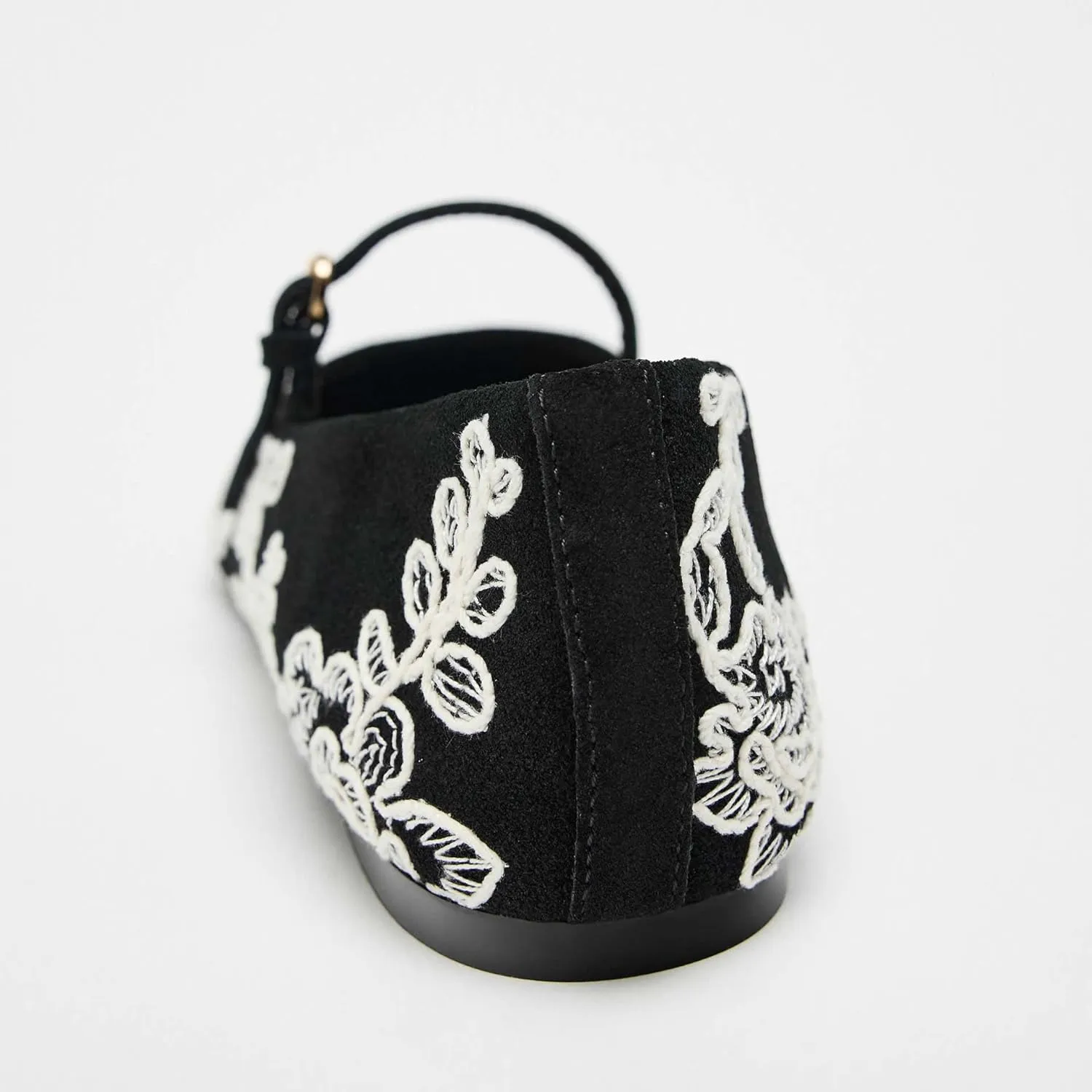 Kluolandi Embroidered Ballet Flats Shoes for Women Dressy Comfortable Faux Suede Ballerinas Ankle Strap Mary Jane Flats