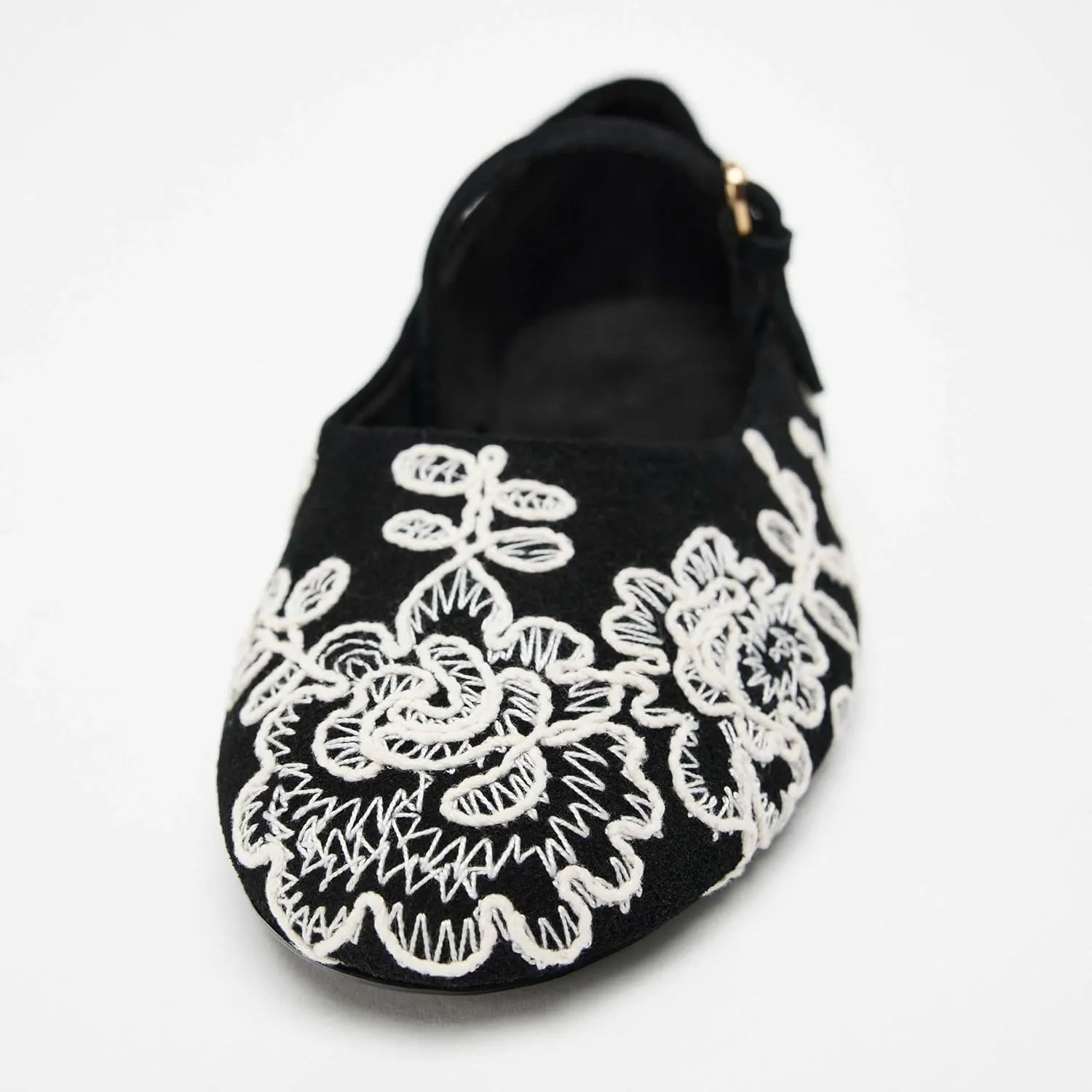 Kluolandi Embroidered Ballet Flats Shoes for Women Dressy Comfortable Faux Suede Ballerinas Ankle Strap Mary Jane Flats