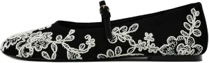 Kluolandi Embroidered Ballet Flats Shoes for Women Dressy Comfortable Faux Suede Ballerinas Ankle Strap Mary Jane Flats