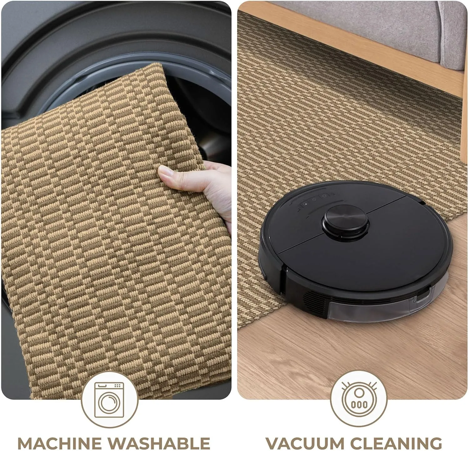 KOZYFLY Washable Area Rug 2x3 Ft Small Entryway Rug Indoor Door Mat Throw Rugs with Rubber Backing, Braided Cotton Floor Carpet for Front Entrance Bathroom Kitchen Foyer, Beige/Khaki