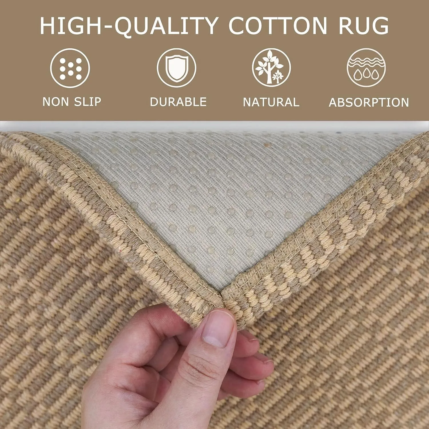 KOZYFLY Washable Area Rug 2x3 Ft Small Entryway Rug Indoor Door Mat Throw Rugs with Rubber Backing, Braided Cotton Floor Carpet for Front Entrance Bathroom Kitchen Foyer, Beige/Khaki