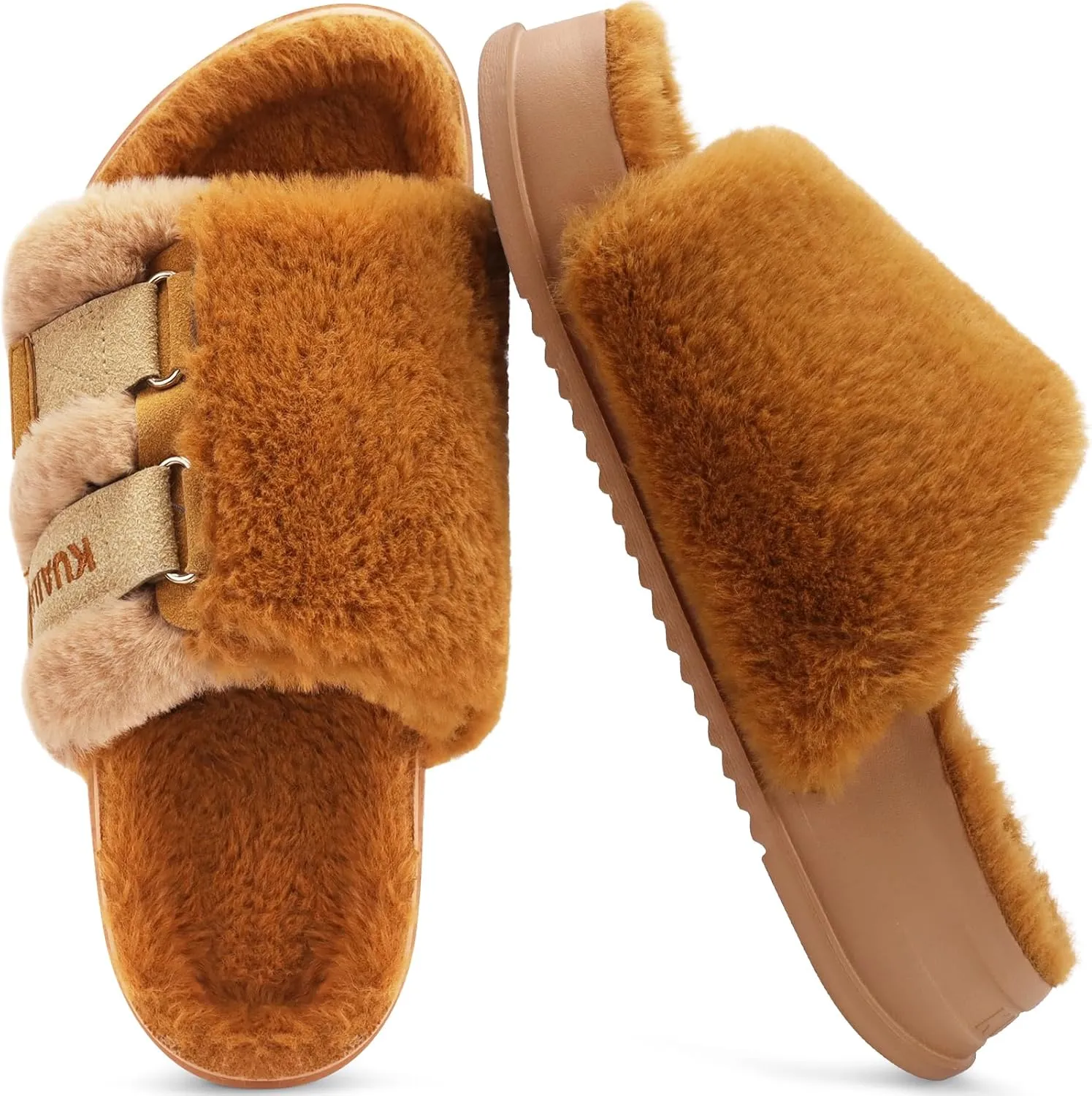 KuaiLu Women's Orthotic Slippers With Arch Support Soft Cushion Sandal Slippers for Woman Ladies Fashion Open Toe Faux Fur Platform Slipper Indoor Outdoor Size 6~12