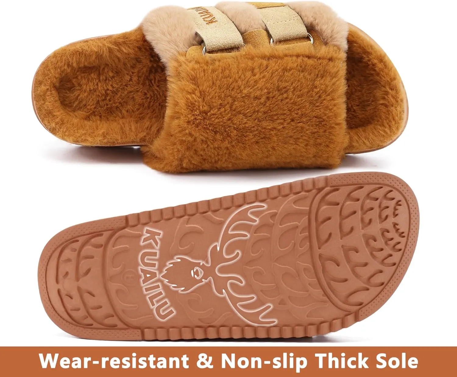 KuaiLu Women's Orthotic Slippers With Arch Support Soft Cushion Sandal Slippers for Woman Ladies Fashion Open Toe Faux Fur Platform Slipper Indoor Outdoor Size 6~12