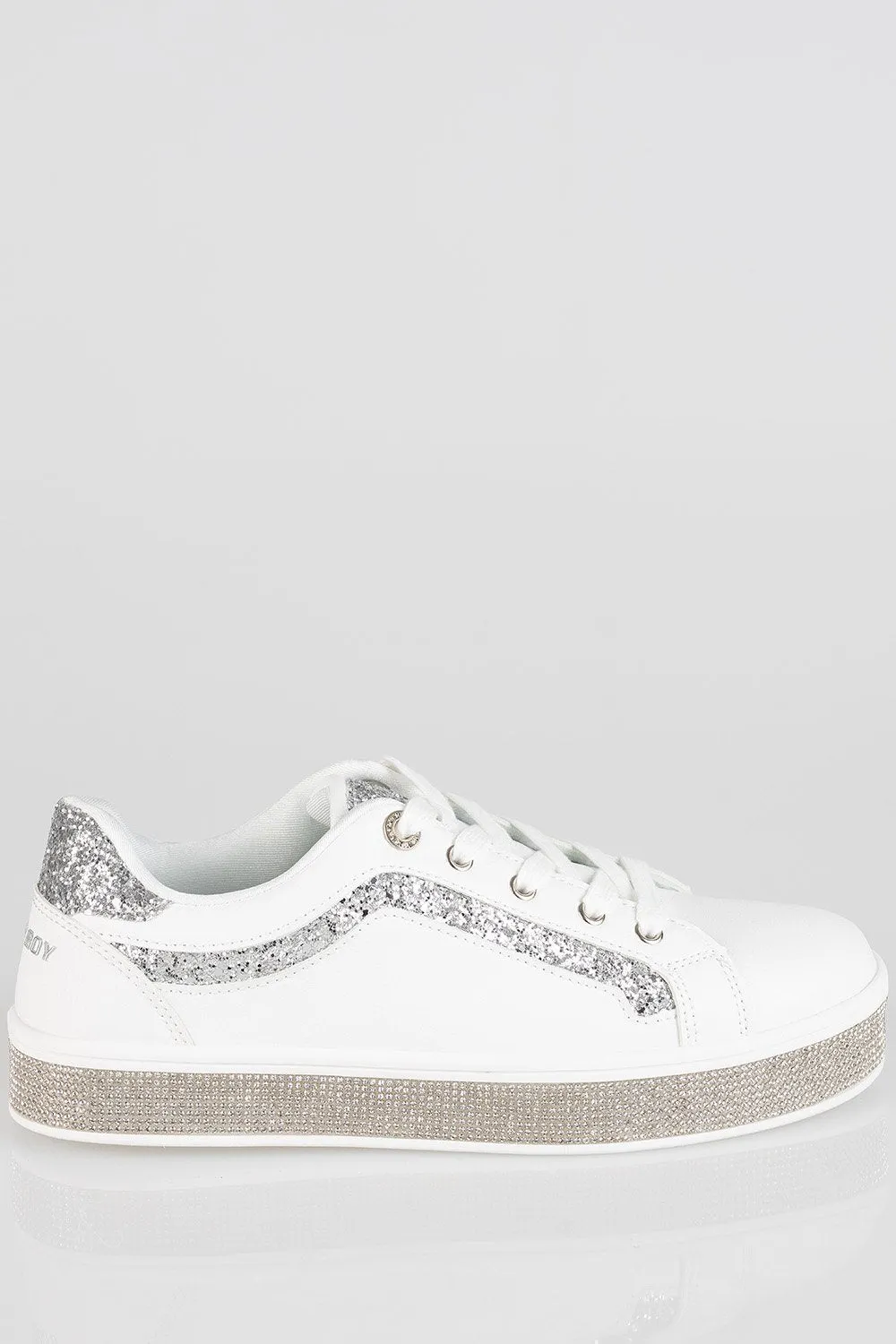Ladies Glitter Bolt Duchess Sneaker - White Glitter