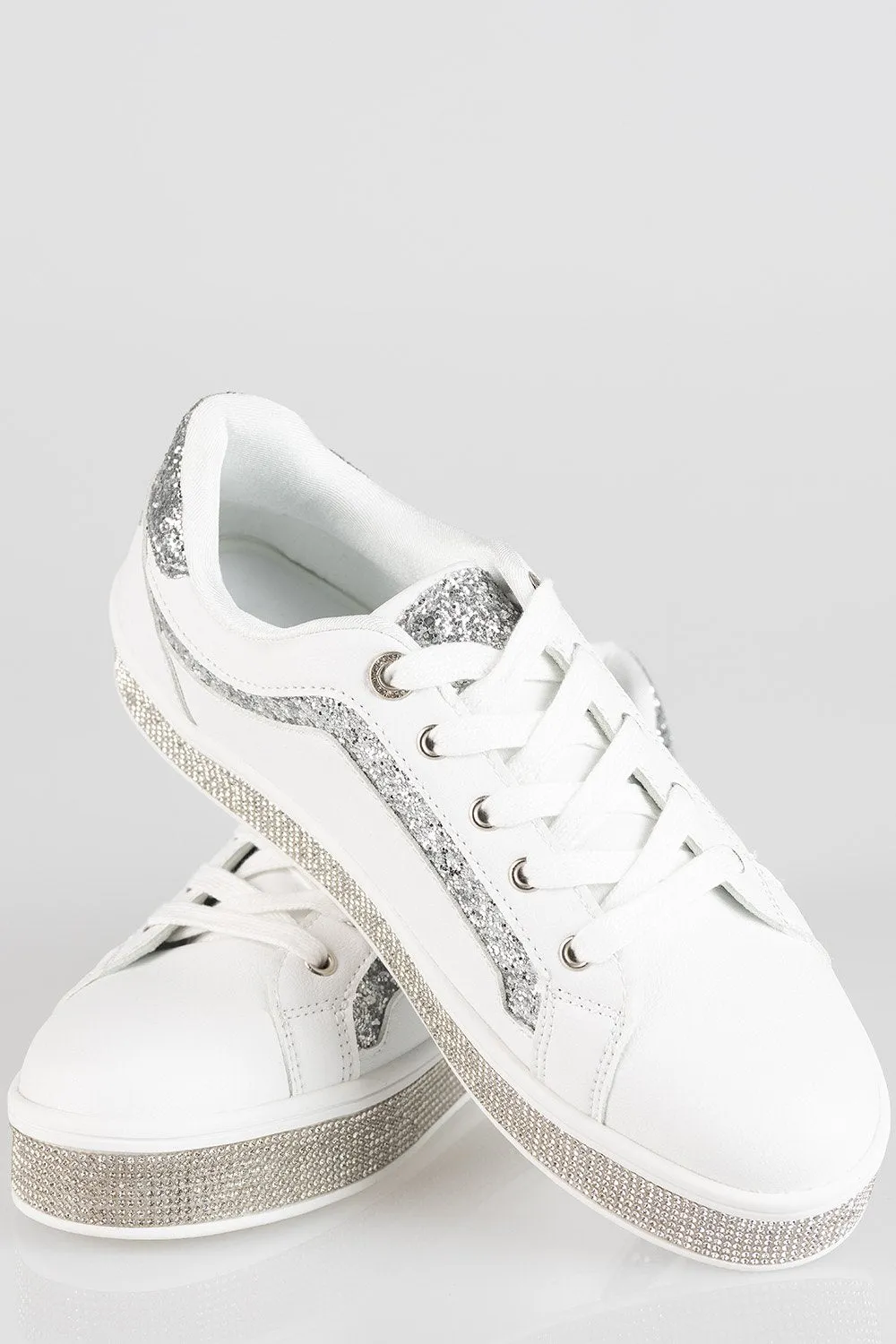 Ladies Glitter Bolt Duchess Sneaker - White Glitter