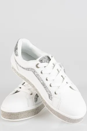 Ladies Glitter Bolt Duchess Sneaker - White Glitter