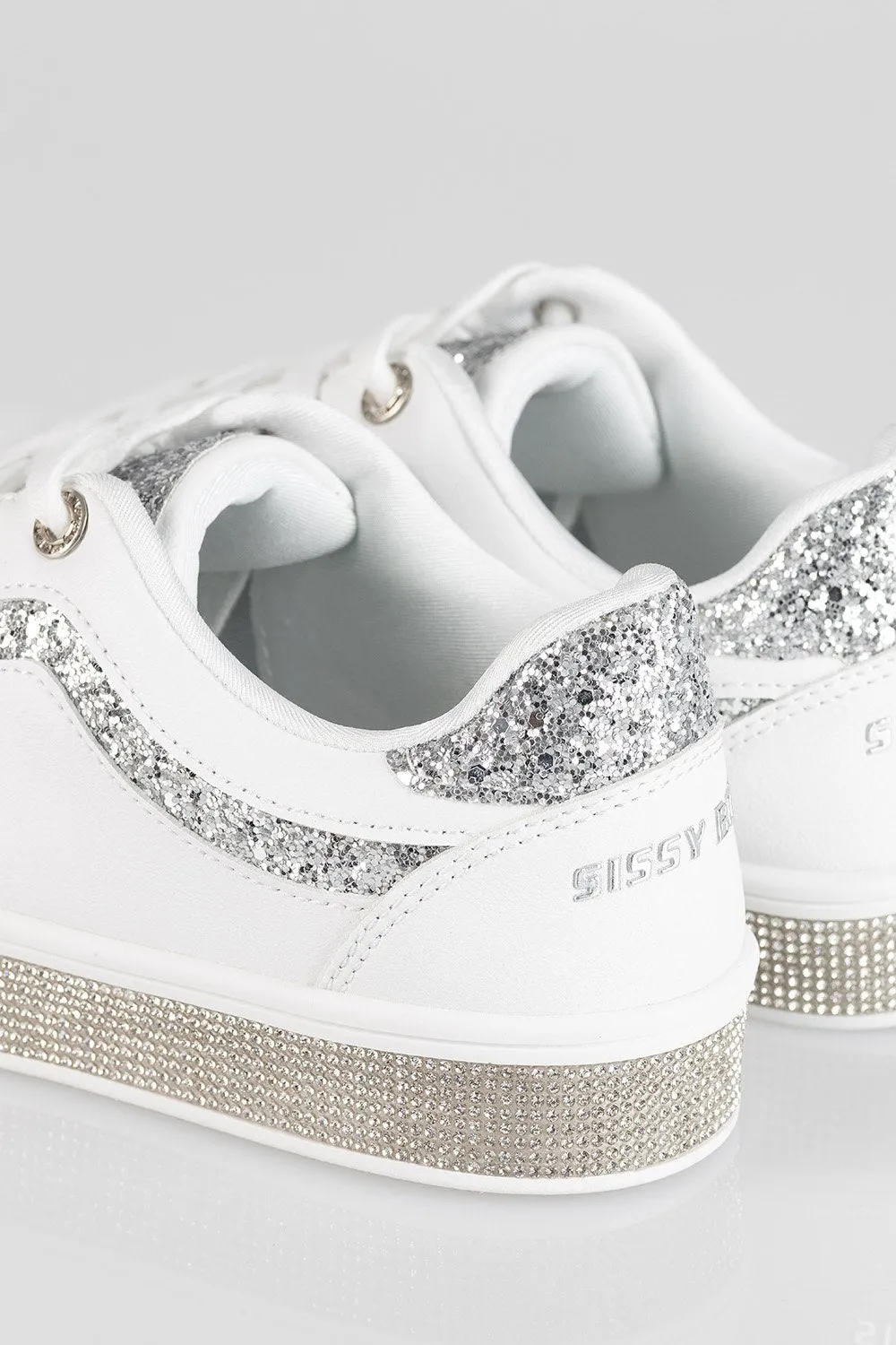 Ladies Glitter Bolt Duchess Sneaker - White Glitter
