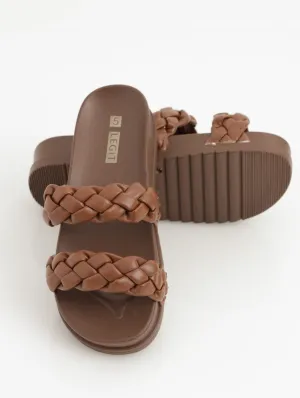 Ladies Padded Plaited Moulded Mule Sandal - Choco Romance
