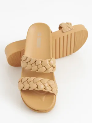 Ladies Padded Plaited Moulded Mule Sandal - Taupe