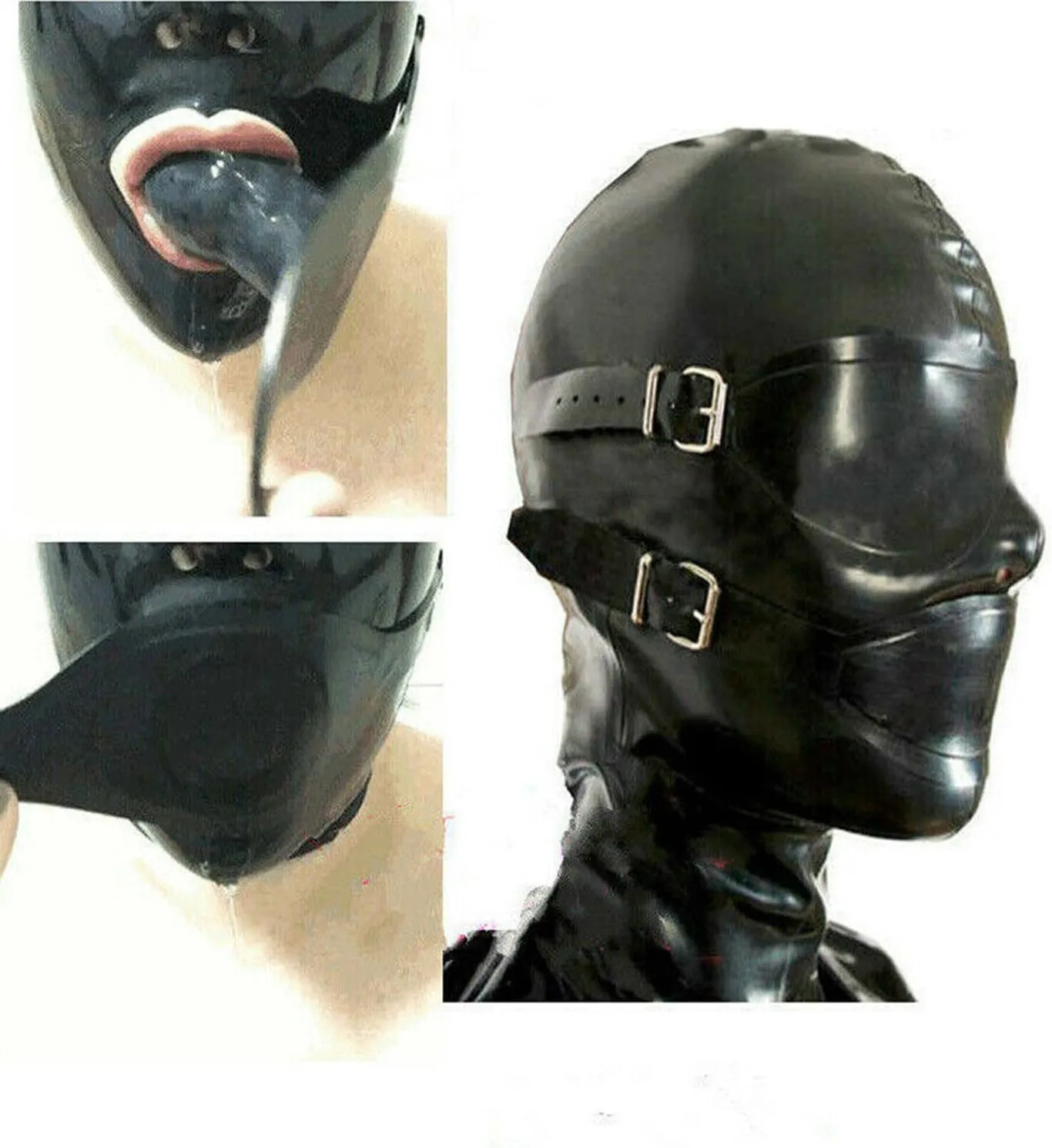 Latex Hood Masks with Mouth plug Full Face Latex Mask For Men Women BDSM Fetish Rubber Cosplay Couples' Gift