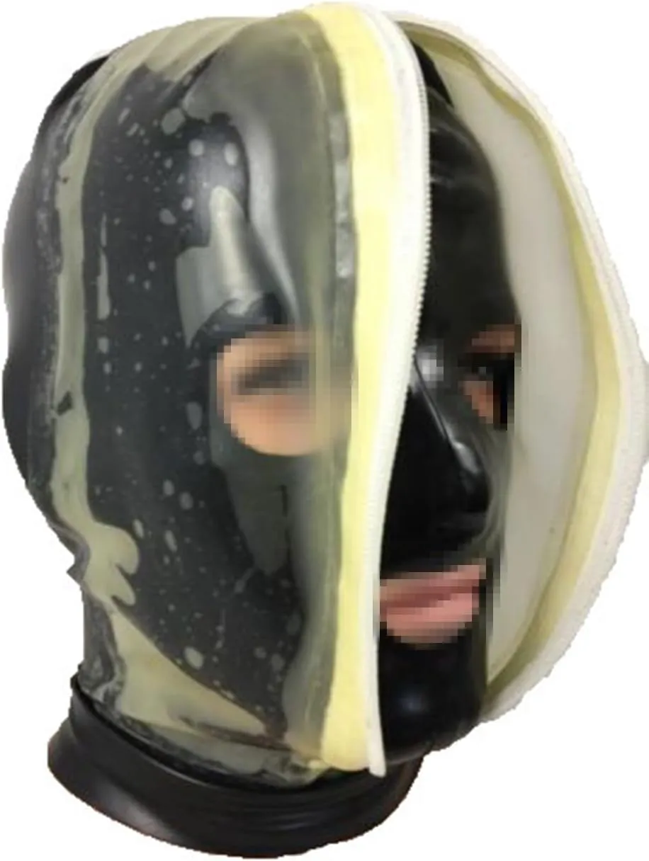 Latex Hood Rubber Fetish Cosplay Black Transparent Double Layer Hood Suffocation Game Enthusiast Suit