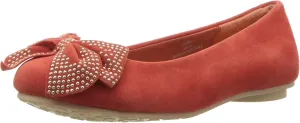 Laura Ashley Kid's Ballerina Flat with Studded Bow, Coral Suede, 13 M US Little Kid