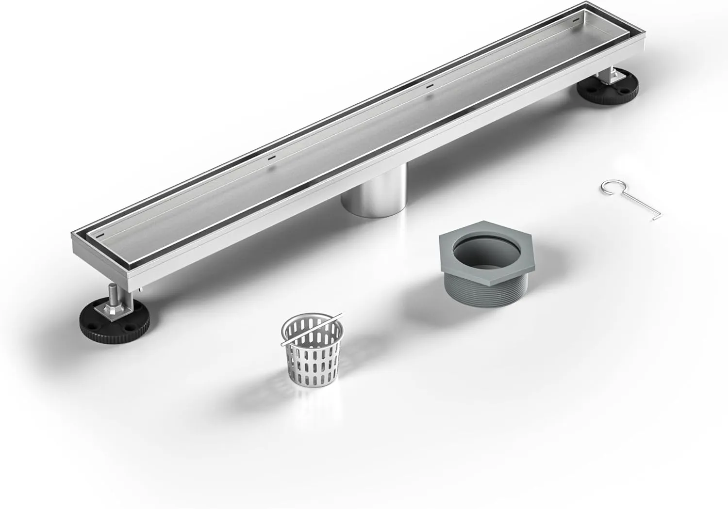 Linear Shower Drain 18", Brushed Floor Drain with Tiled Insert Grate & Hair Strainer, 304 Stainless Steel Bathroom 2-in-1 Tiled in Drain, CUPC Certified (Brushed, 18'')