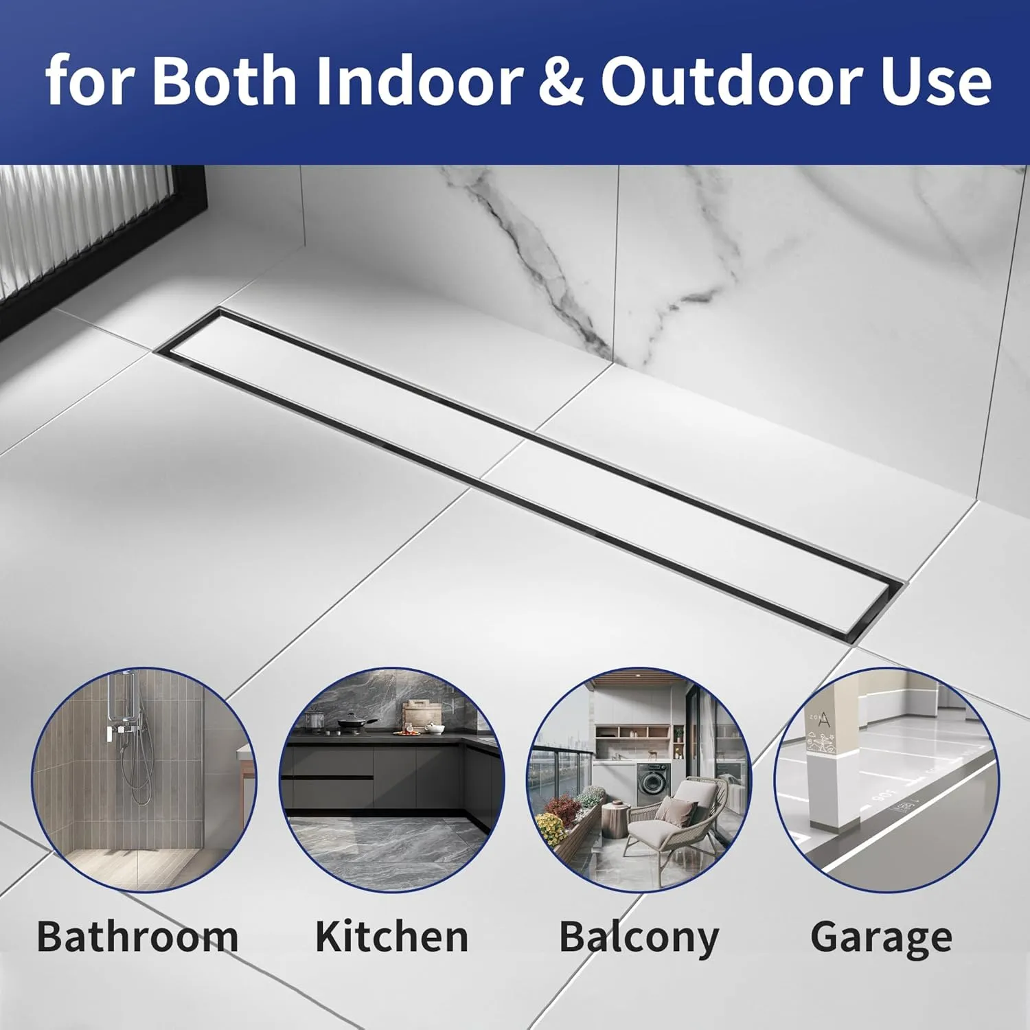 Linear Shower Drain 18", Brushed Floor Drain with Tiled Insert Grate & Hair Strainer, 304 Stainless Steel Bathroom 2-in-1 Tiled in Drain, CUPC Certified (Brushed, 18'')