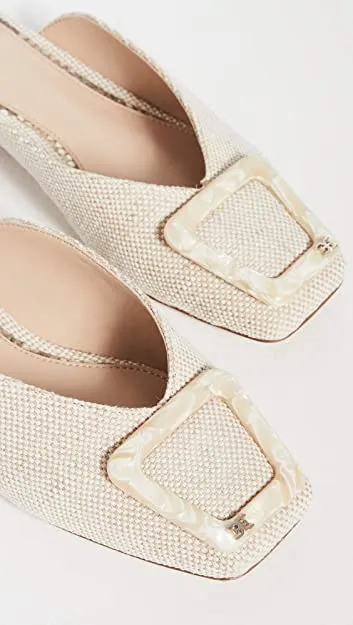 Linen Edelman Mules Lavina Slip Wide selection Buckled Square Natural Expert advice Toe Sam Flat Fashion On