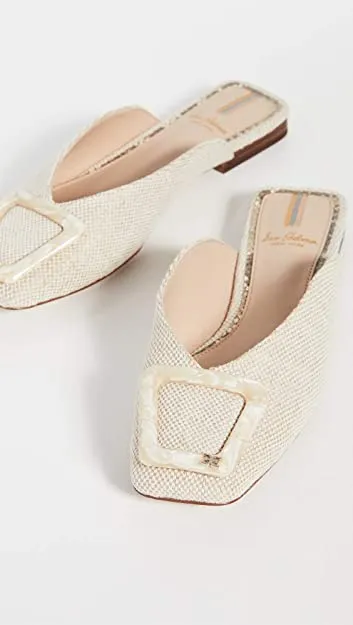 Linen Edelman Mules Lavina Slip Wide selection Buckled Square Natural Expert advice Toe Sam Flat Fashion On
