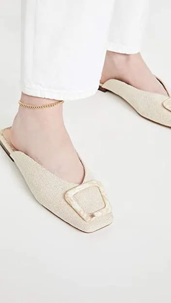 Linen Edelman Mules Lavina Slip Wide selection Buckled Square Natural Expert advice Toe Sam Flat Fashion On