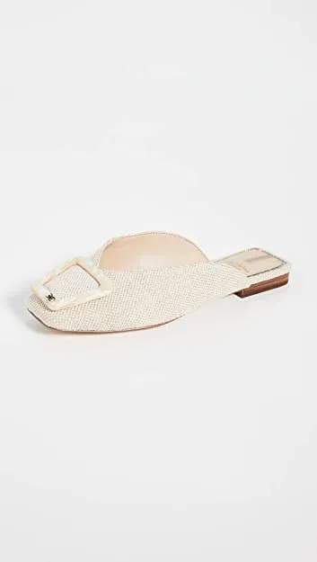 Linen Edelman Mules Lavina Slip Wide selection Buckled Square Natural Expert advice Toe Sam Flat Fashion On