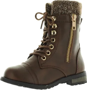 Link Klein-80K Girl's Kid's Cute Faux Leather Two Buckle Zipper Flat Heel Mid Calf Boot Shoes