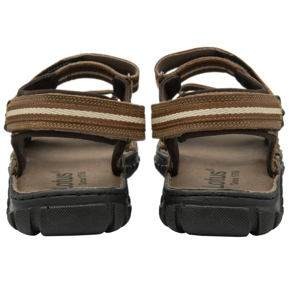 Lotus Gus Men's Leather 3 Strap Adjustable Sandal Tan