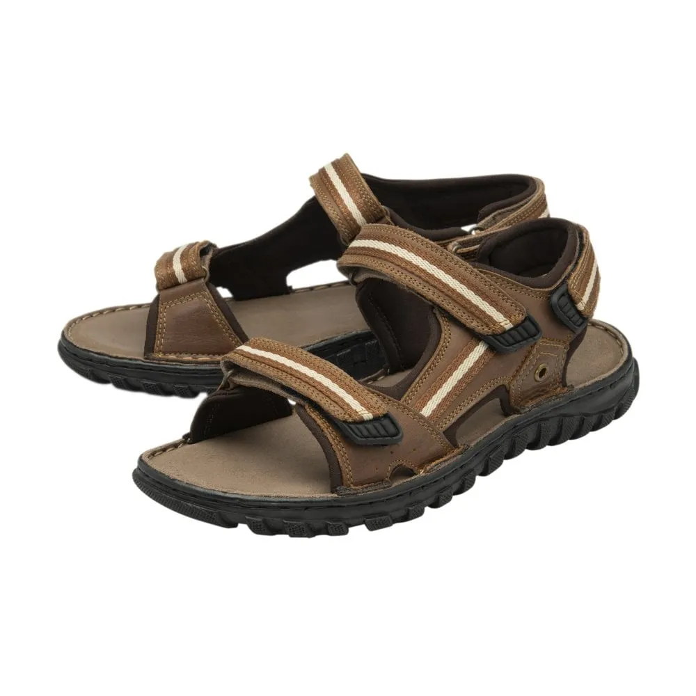 Lotus Gus Men's Leather 3 Strap Adjustable Sandal Tan
