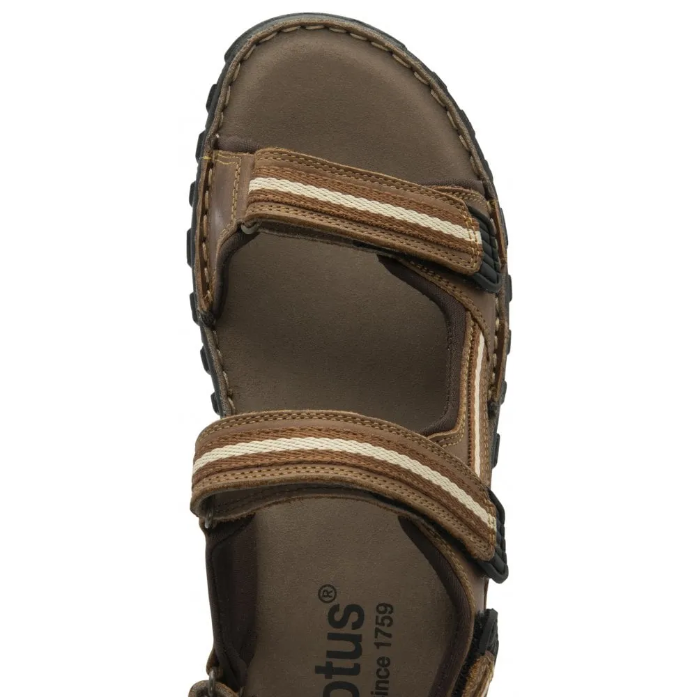 Lotus Gus Men's Leather 3 Strap Adjustable Sandal Tan