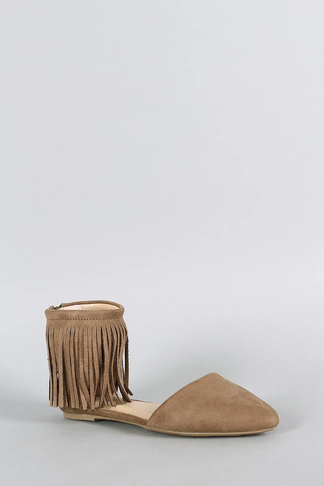 Lounge Fringe Diva Pointy Faux Wild Toe Flat Machine-learning Suede Best choice
