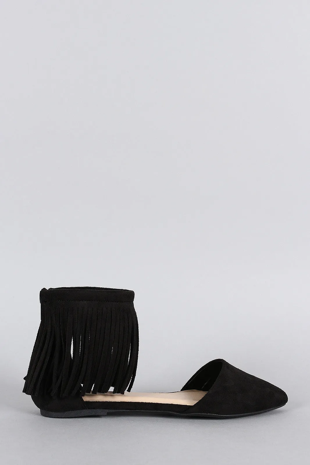 Lounge Fringe Diva Pointy Faux Wild Toe Flat Machine-learning Suede Best choice