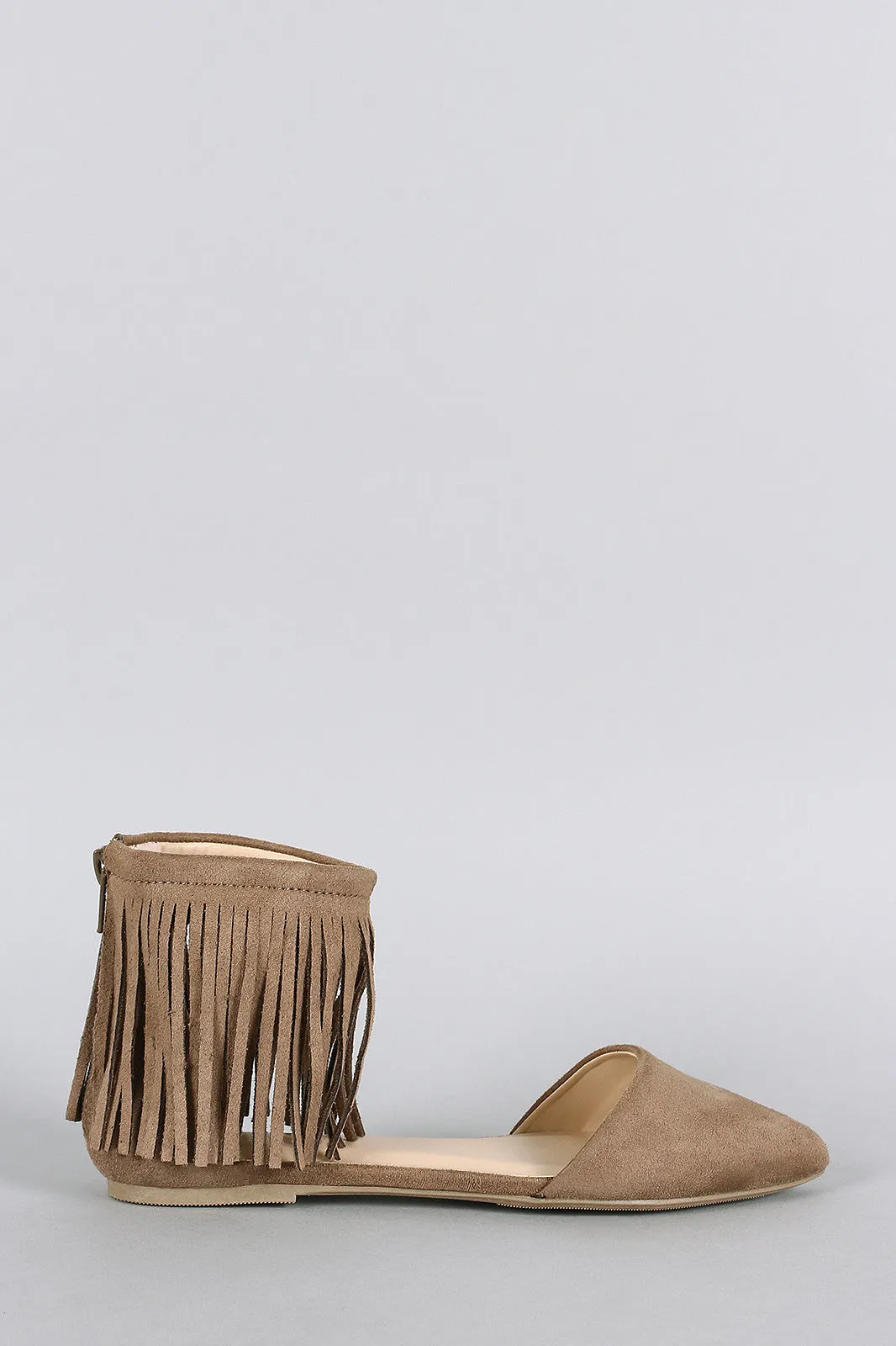 Lounge Fringe Diva Pointy Faux Wild Toe Flat Machine-learning Suede Best choice
