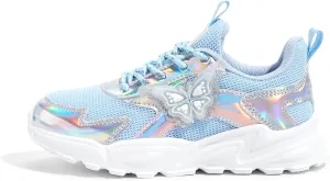 LUCKY STEP Girls Kid's Butterfly Running Sneaker Tennis Sparkle Mesh Athletic School Gym Lace-up Walking Shoes for Toddler/Little Kid/Big Kid
