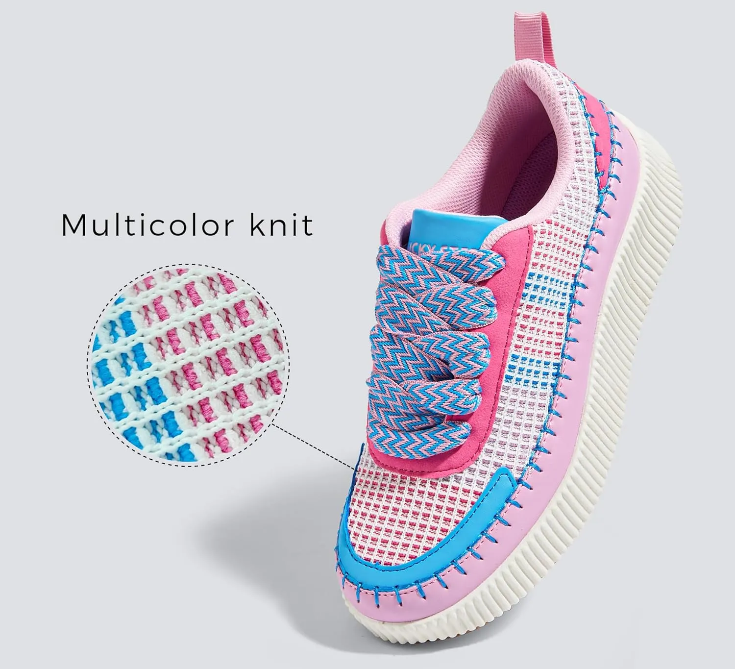 LUCKY STEP Women's Platform Sneakers Rhinestone Fashion Chunky Casual Sparkly Retro Braided Walking Shoes
