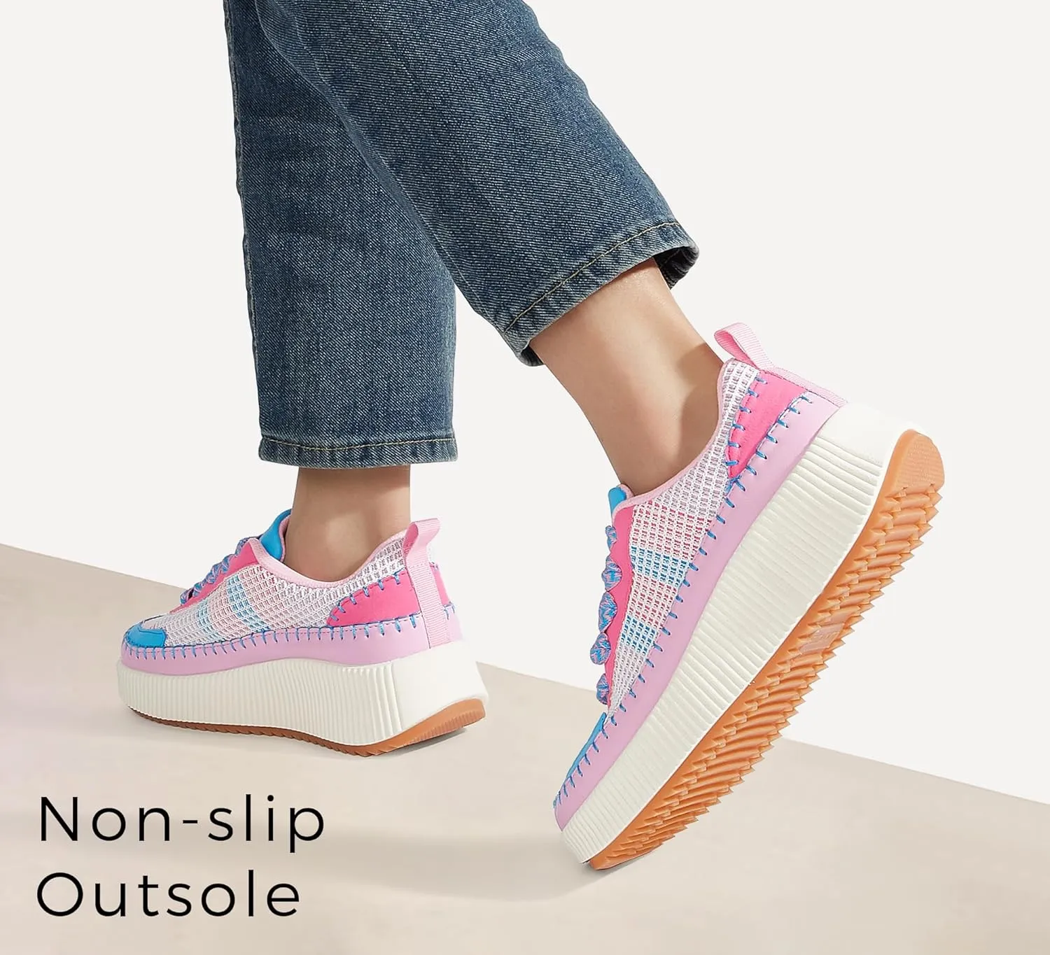 LUCKY STEP Women's Platform Sneakers Rhinestone Fashion Chunky Casual Sparkly Retro Braided Walking Shoes