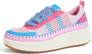LUCKY STEP Women's Platform Sneakers Rhinestone Fashion Chunky Casual Sparkly Retro Braided Walking Shoes