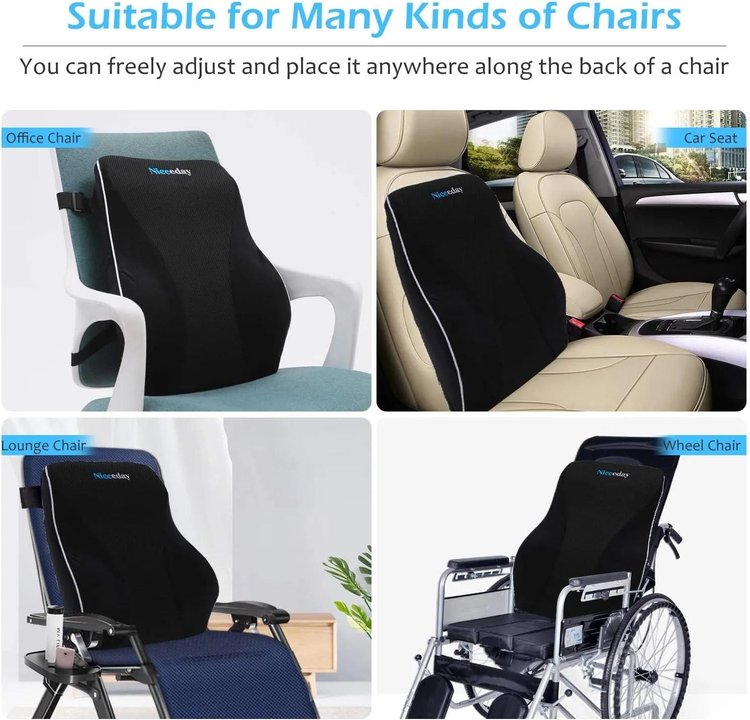 Lumbar Support Pillow for Office Chair Car Back Support Pillow, Memory Foam Gaming Chair Desk Chair Back Cushion for Lower Back Pain Relief, Ergonomic Back Rest with Double Adjustable Straps