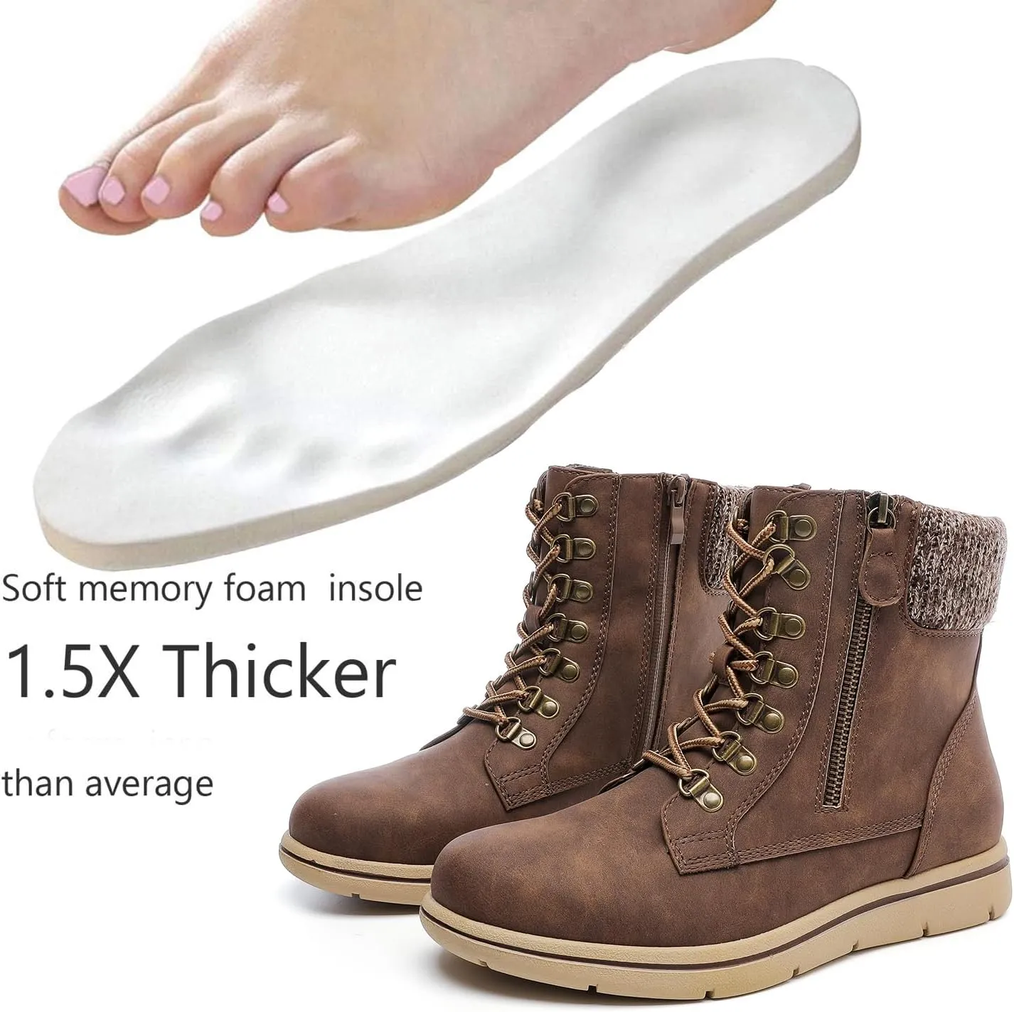 Luoika Women's Wide Width Ankle Boots, Flat Heel Side Zipper Lace Up Plus Size Short Booties.