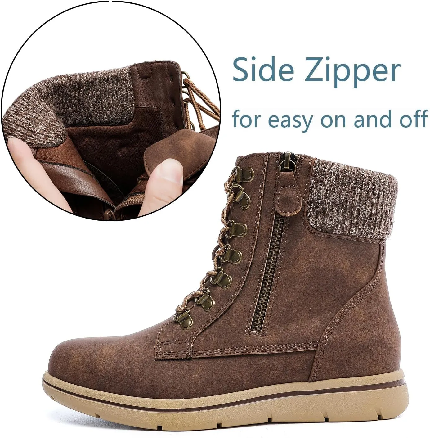 Luoika Women's Wide Width Ankle Boots, Flat Heel Side Zipper Lace Up Plus Size Short Booties.