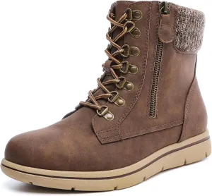 Luoika Women's Wide Width Ankle Boots, Flat Heel Side Zipper Lace Up Plus Size Short Booties.