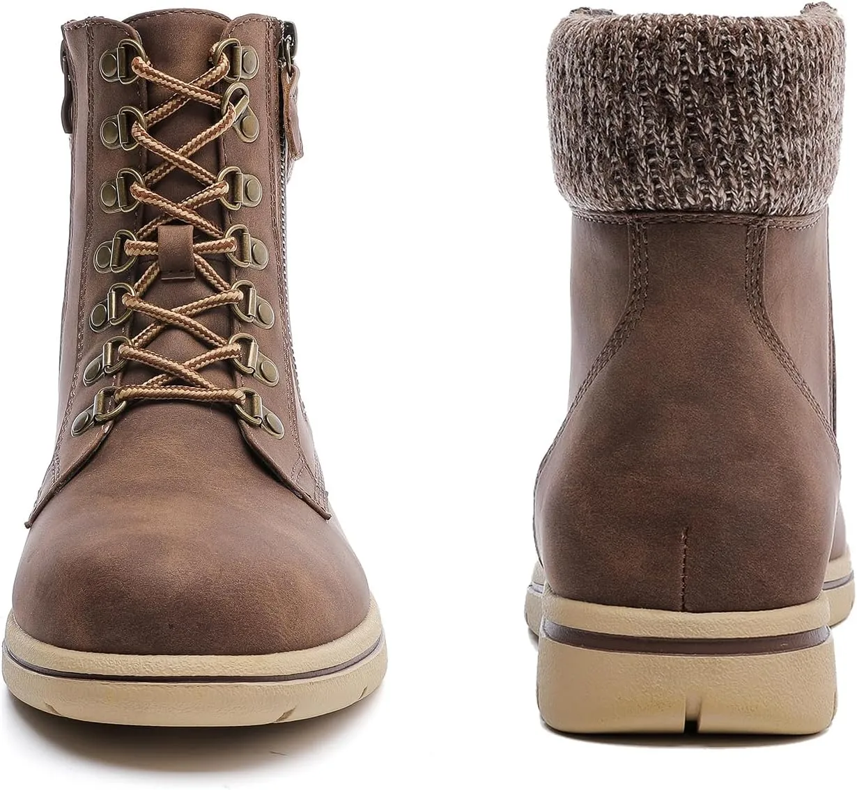 Luoika Women's Wide Width Ankle Boots, Flat Heel Side Zipper Lace Up Plus Size Short Booties.