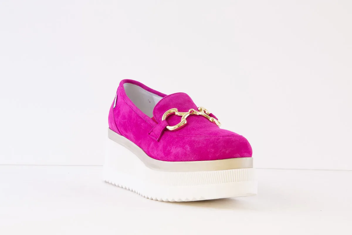 MARCO MOREO - D3042 JCX HIGH WEDGE LOAFER - PINK SUEDE