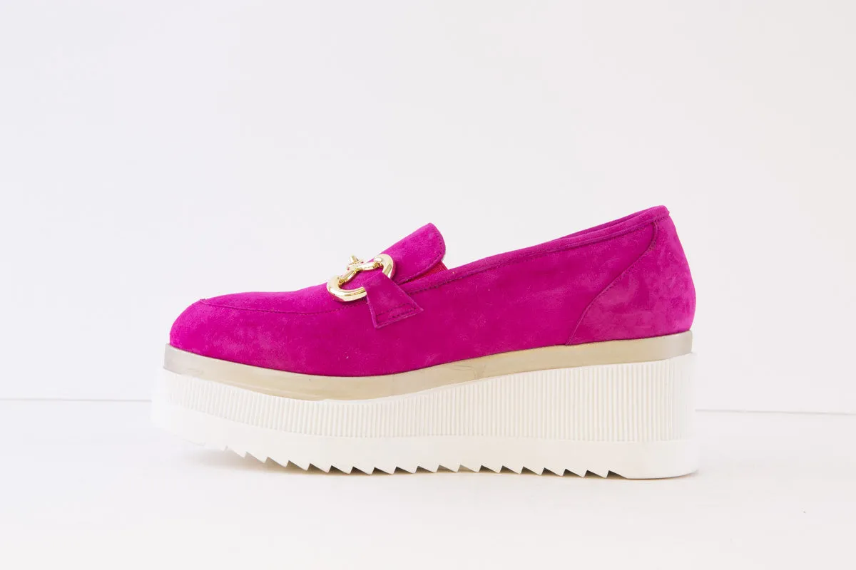 MARCO MOREO - D3042 JCX HIGH WEDGE LOAFER - PINK SUEDE