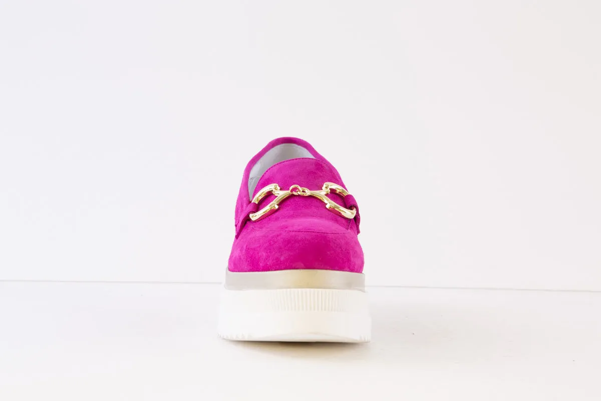 MARCO MOREO - D3042 JCX HIGH WEDGE LOAFER - PINK SUEDE