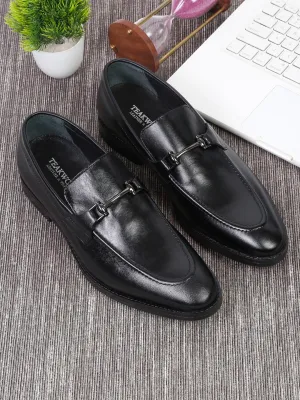 Men Black Solid Leather Formal Slip-On